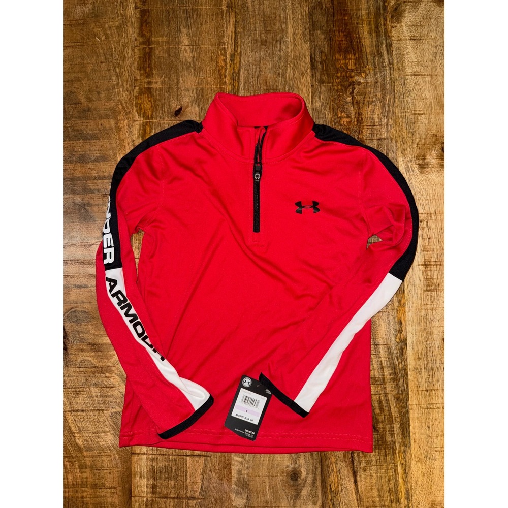 Under Armour Kids Red Black White Quarter Zip Pullover Athletic Shirt Size 6 NWT